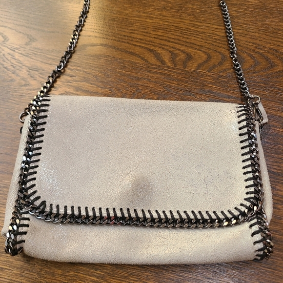 Borse In Pelle Chain Strap Beige Crossbody Bag - Picture 2 of 9